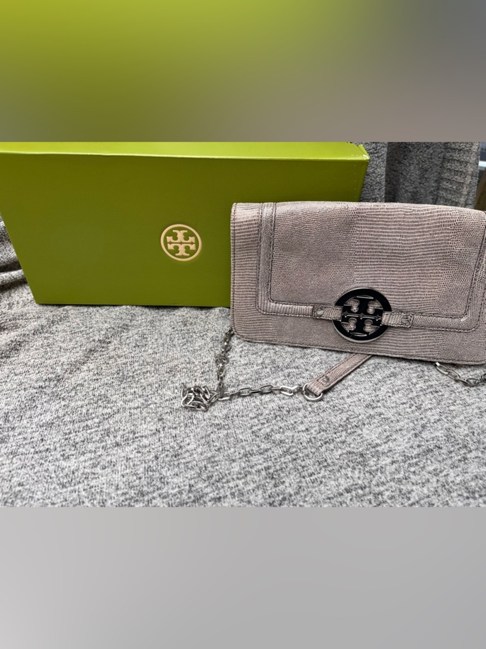 RARE Tory Burch Amanda Silver Python Crossbody Clutch - EUC